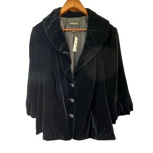 Lane Bryant Black Velvet 3/4 Sleeve Portrait shawl collar Jacket 3 Buttons Sz 26
